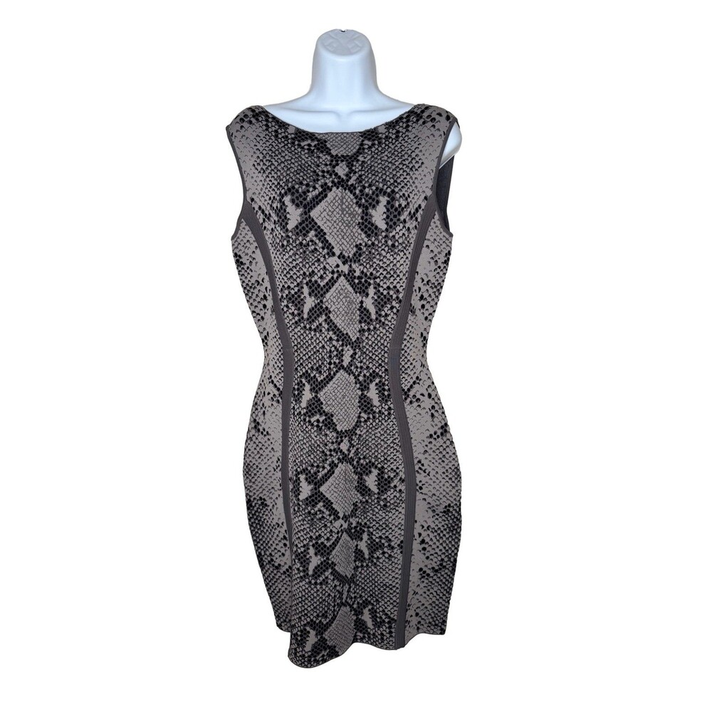 Women's Gray Black Snake Print Sleeveless Sheath Dress Bodycon Career